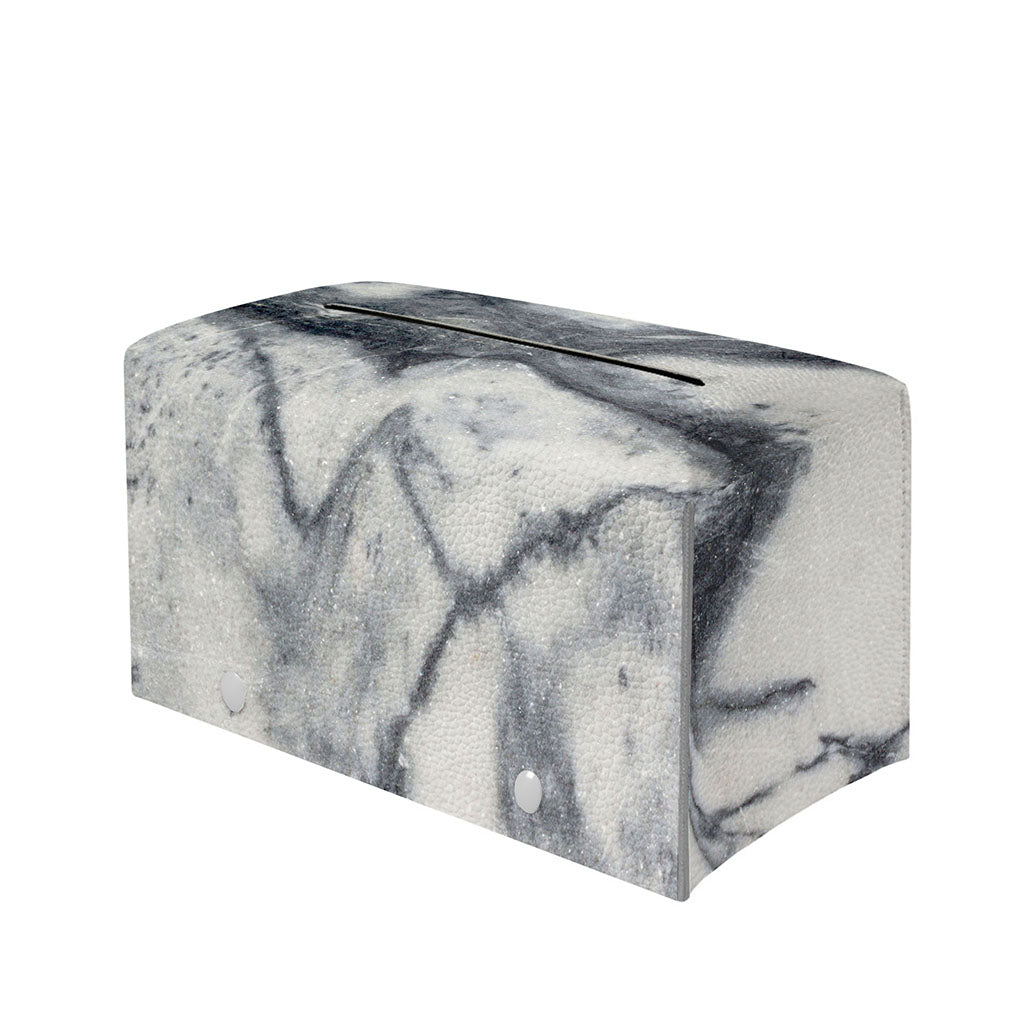 Dark Grey White Marble Print Leather Tissue Box Cover