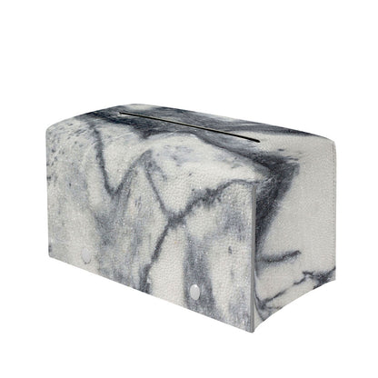 Dark Grey White Marble Print Leather Tissue Box Cover