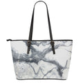 Dark Grey White Marble Print Leather Tote Bag With Zipper