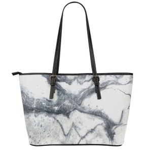Dark Grey White Marble Print Leather Tote Bag