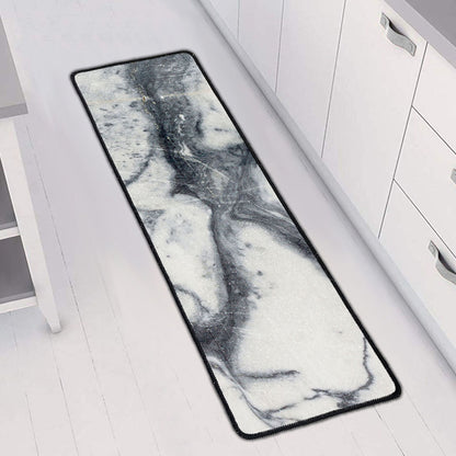Dark Grey White Marble Print Long Kitchen Mat