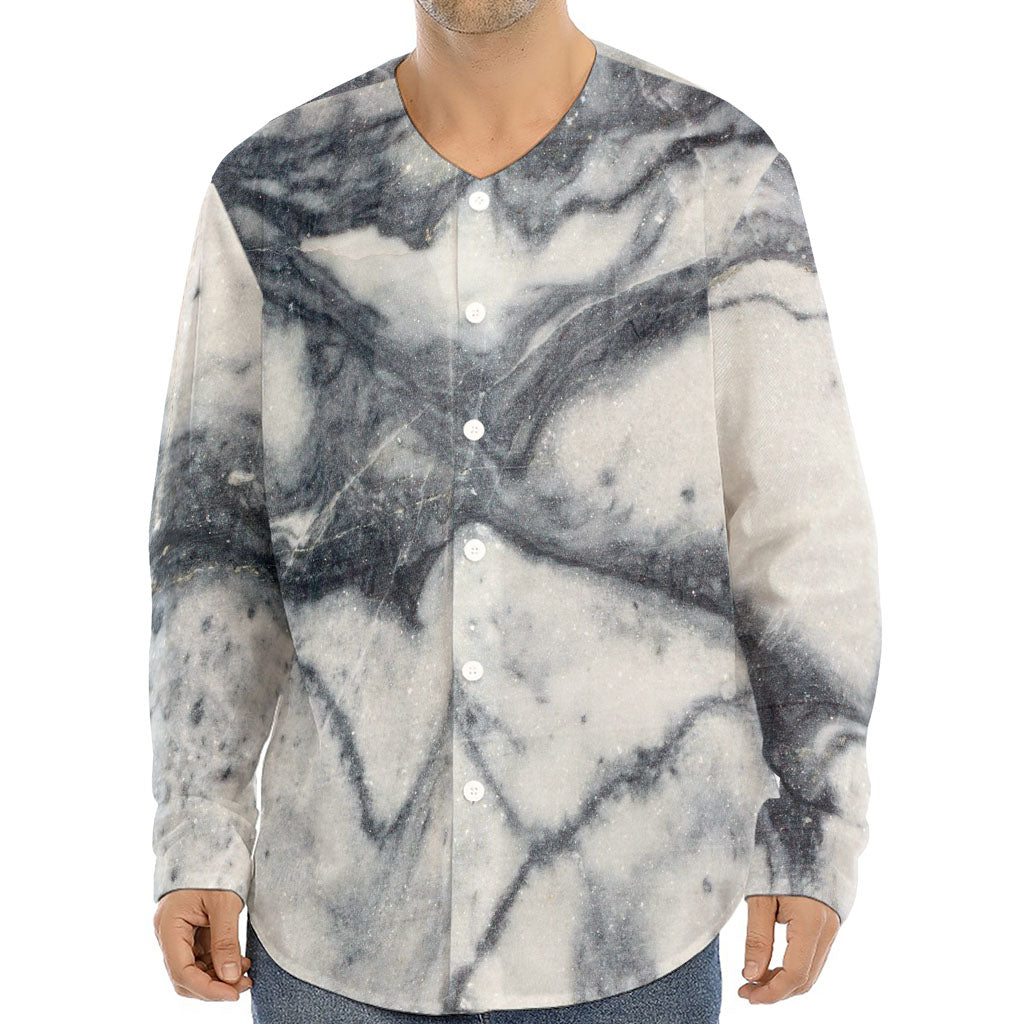 Dark Grey White Marble Print Long Sleeve Baseball Jersey