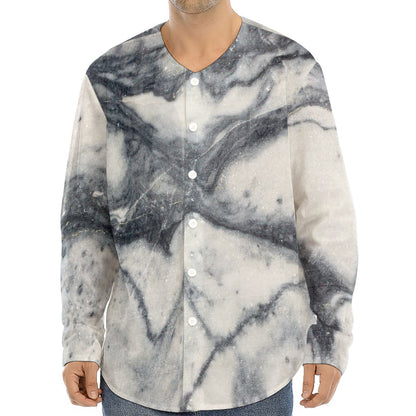 Dark Grey White Marble Print Long Sleeve Baseball Jersey