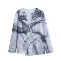 Dark Grey White Marble Print Long Sleeve Short Coat