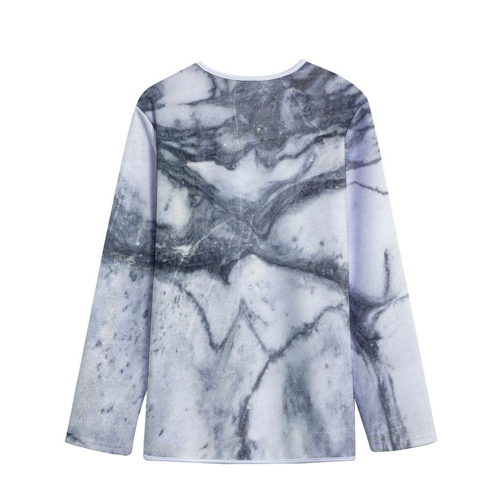 Dark Grey White Marble Print Long Sleeve Short Coat