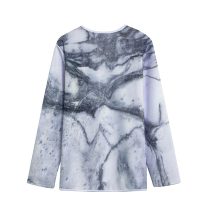 Dark Grey White Marble Print Long Sleeve Short Coat