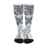 Dark Grey White Marble Print Long Socks