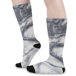 Dark Grey White Marble Print Long Socks