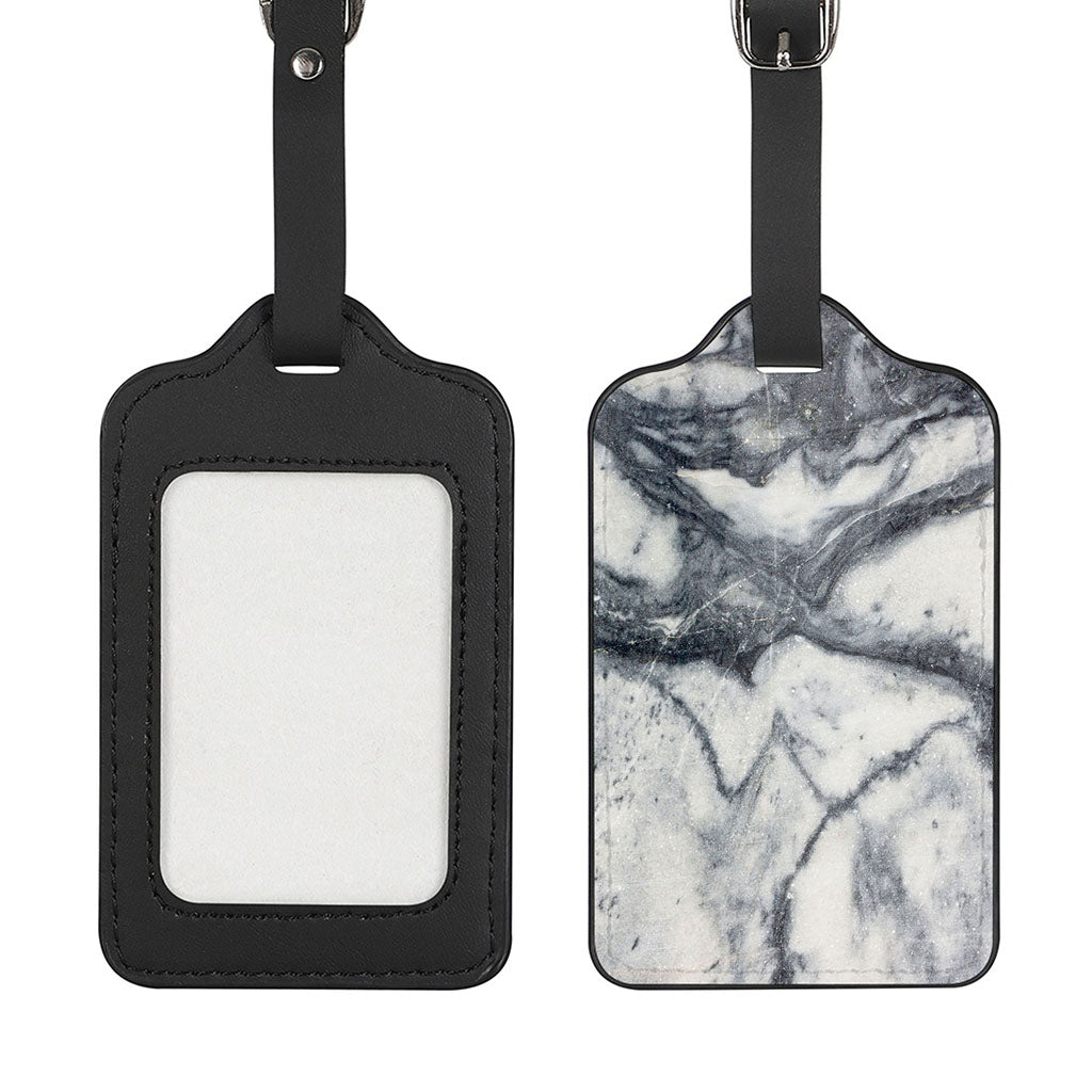 Dark Grey White Marble Print Luggage Tag
