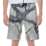 Dark Grey White Marble Print Men's Beach Shorts