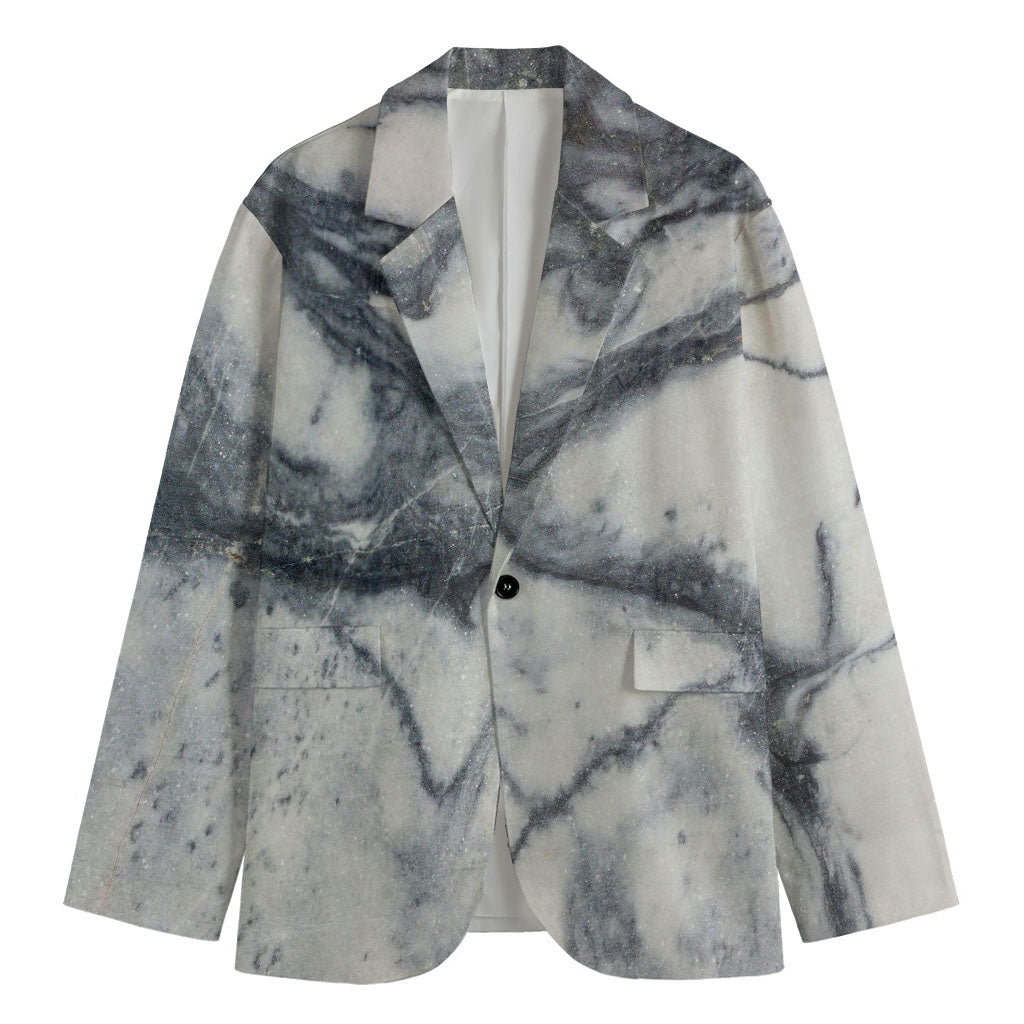 Dark Grey White Marble Print Men's Blazer