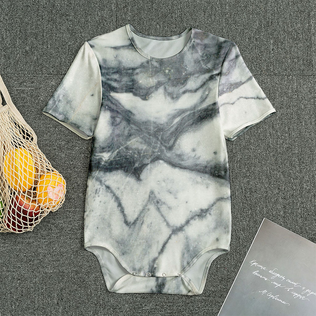 Dark Grey White Marble Print Men's Bodysuit