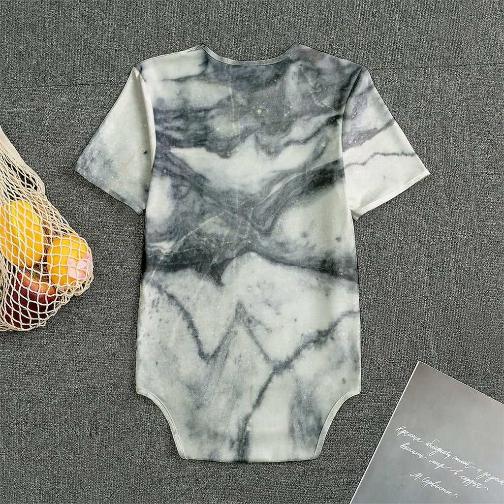 Dark Grey White Marble Print Men's Bodysuit