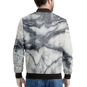 Dark Grey White Marble Print Men's Bomber Jacket