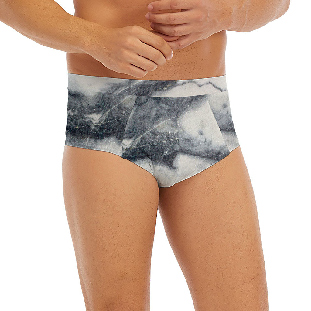 Dark Grey White Marble Print Men's Briefs