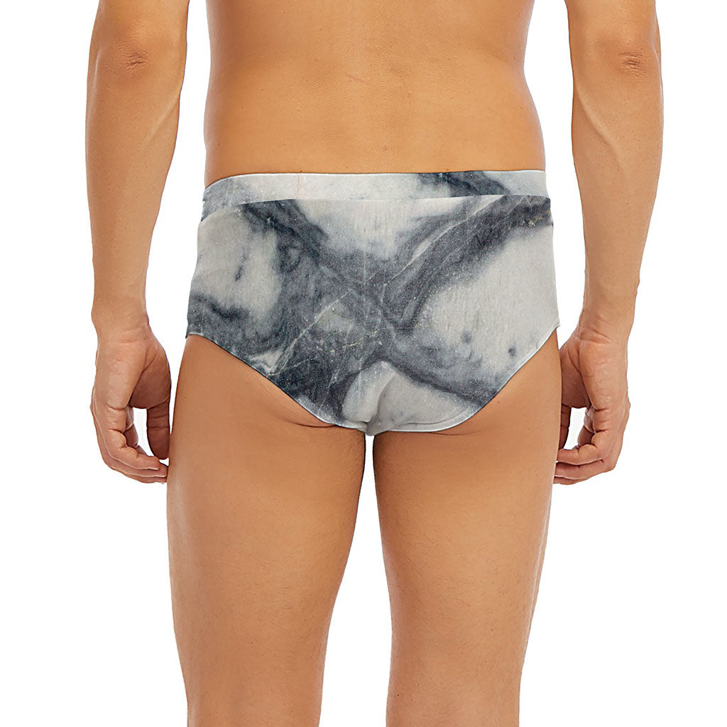 Dark Grey White Marble Print Men's Briefs