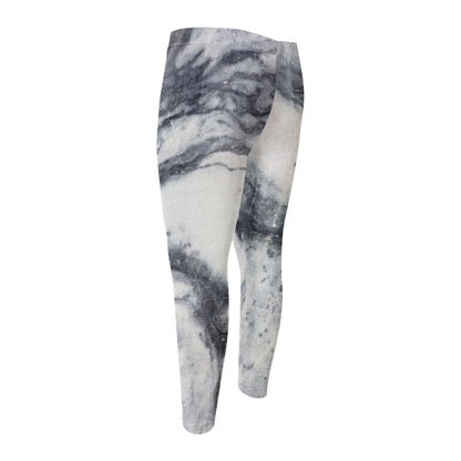 Dark Grey White Marble Print Men's Compression Pants