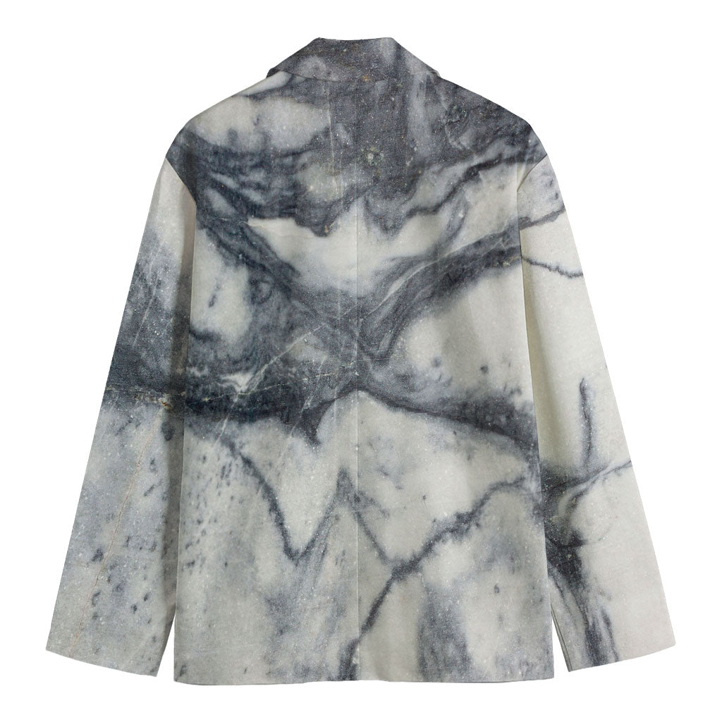 Dark Grey White Marble Print Men's Cotton Blazer