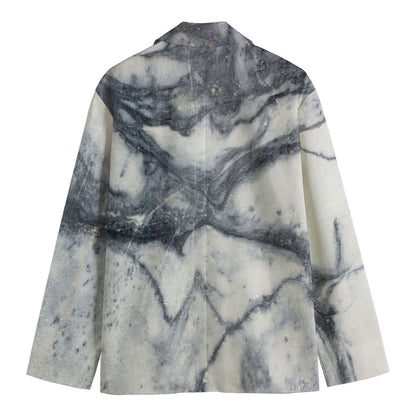 Dark Grey White Marble Print Men's Cotton Blazer