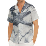 Dark Grey White Marble Print Men's Deep V-Neck Shirt