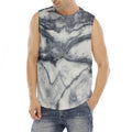 Dark Grey White Marble Print Men's Fitness Tank Top