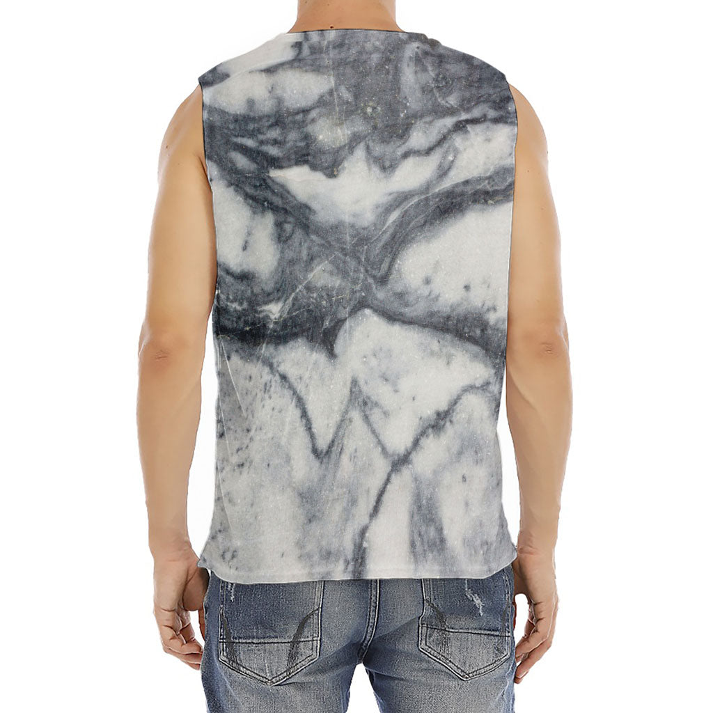 Dark Grey White Marble Print Men's Fitness Tank Top