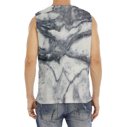Dark Grey White Marble Print Men's Fitness Tank Top