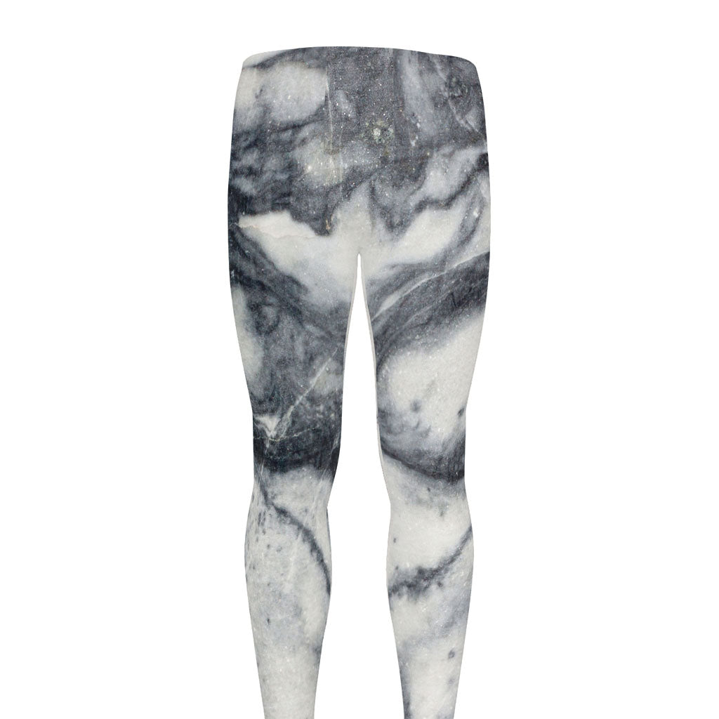 Dark Grey White Marble Print Men's leggings