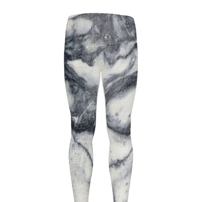 Dark Grey White Marble Print Men's leggings