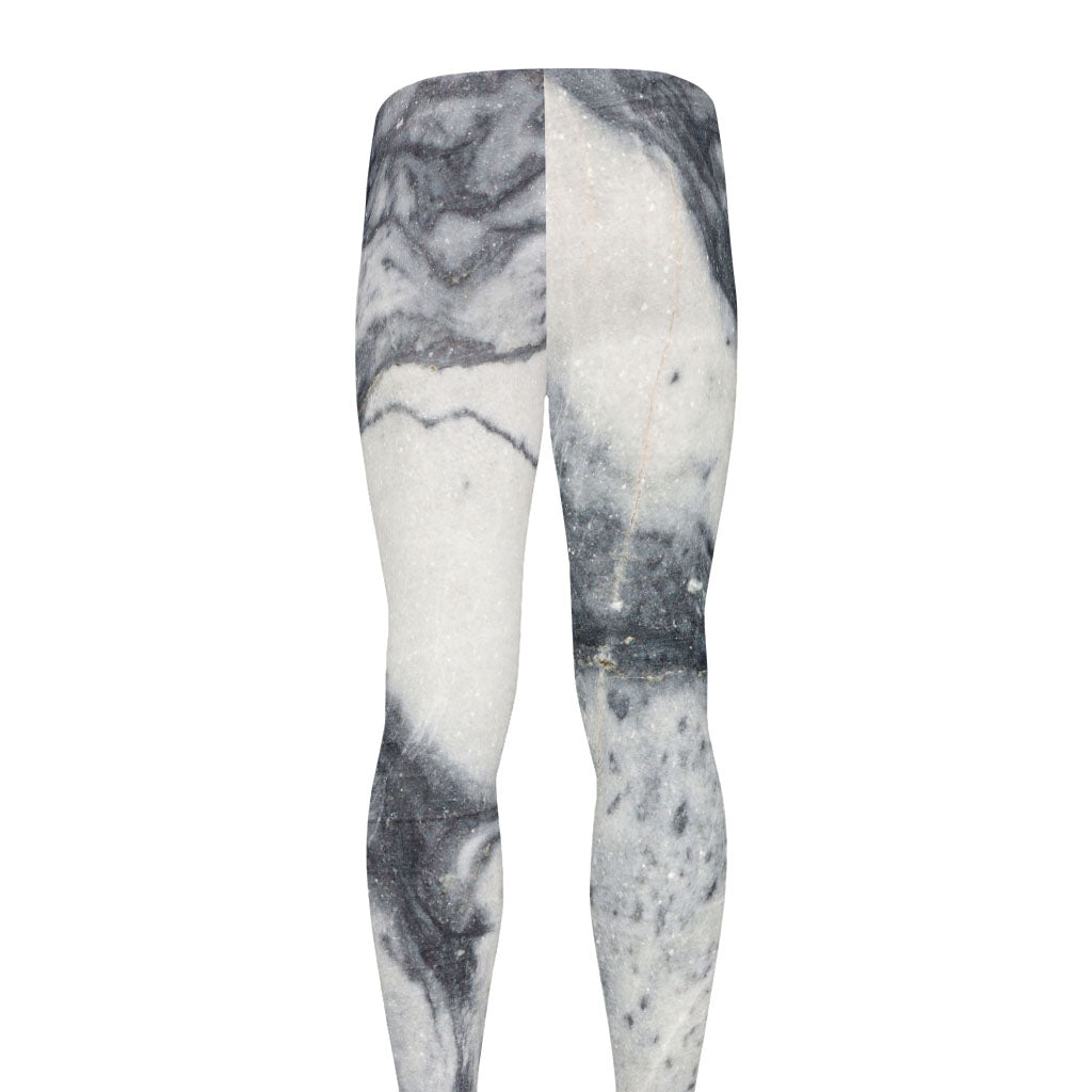Dark Grey White Marble Print Men's leggings