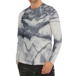 Dark Grey White Marble Print Men's Long Sleeve Rash Guard