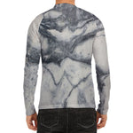 Dark Grey White Marble Print Men's Long Sleeve Rash Guard