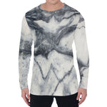 Dark Grey White Marble Print Men's Long Sleeve T-Shirt