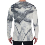 Dark Grey White Marble Print Men's Long Sleeve T-Shirt