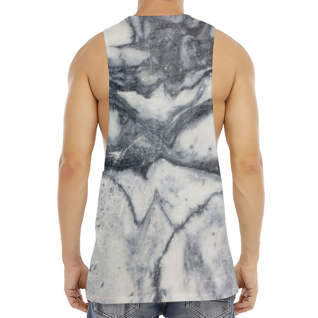 Dark Grey White Marble Print Men's Muscle Tank Top