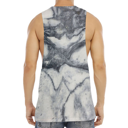 Dark Grey White Marble Print Men's Muscle Tank Top