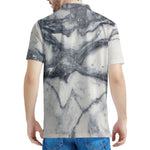 Dark Grey White Marble Print Men's Polo Shirt
