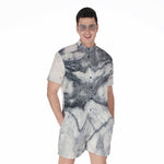 Dark Grey White Marble Print Men's Rompers