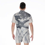 Dark Grey White Marble Print Men's Rompers