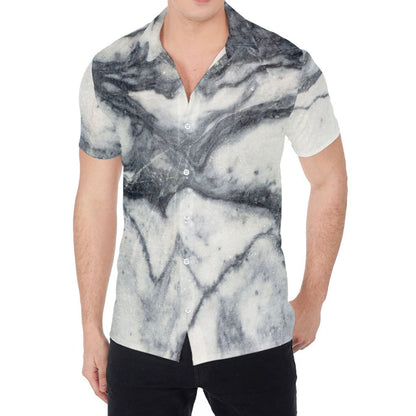 Dark Grey White Marble Print Men's Shirt