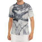 Dark Grey White Marble Print Men's Short Sleeve Rash Guard