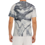 Dark Grey White Marble Print Men's Short Sleeve Rash Guard