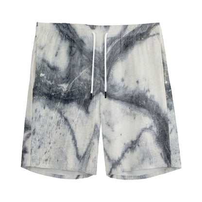 Dark Grey White Marble Print Men's Sports Shorts