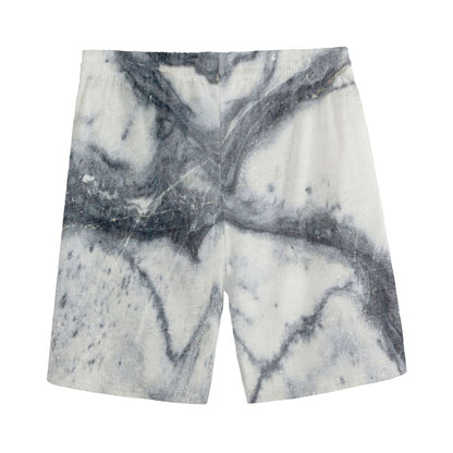 Dark Grey White Marble Print Men's Sports Shorts