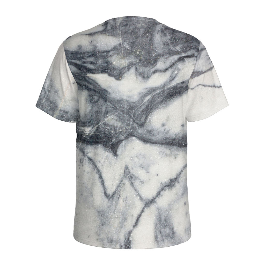 Dark Grey White Marble Print Men's Sports T-Shirt