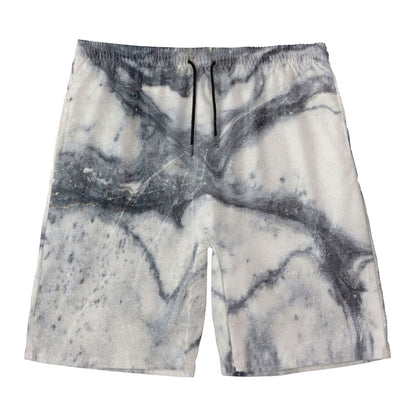 Dark Grey White Marble Print Men's Swim Trunks