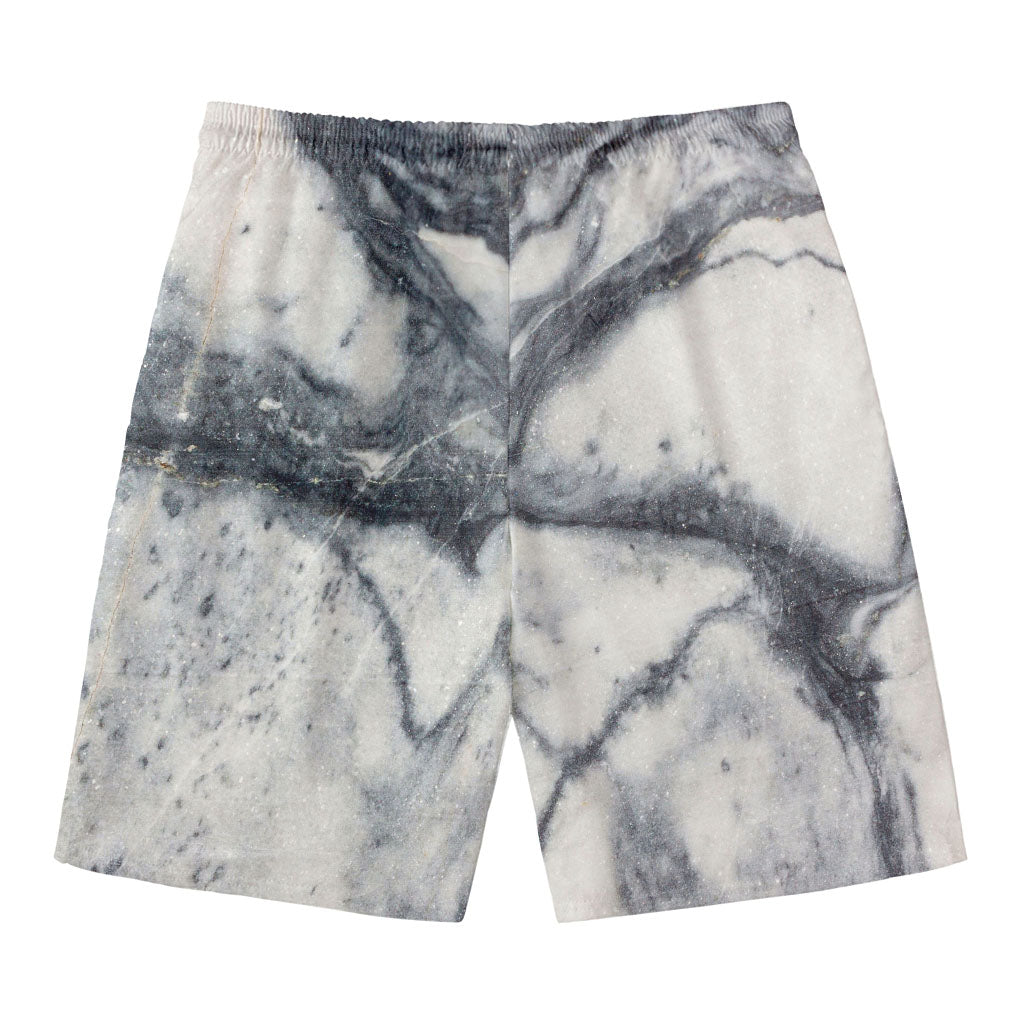 Dark Grey White Marble Print Men's Swim Trunks