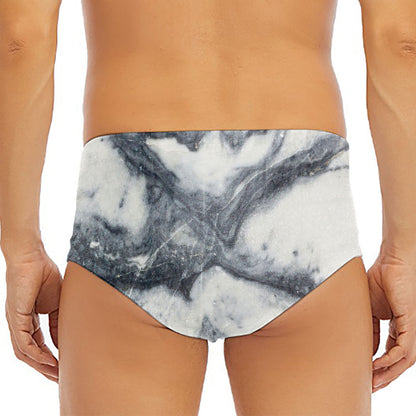 Dark Grey White Marble Print Men's Triangle Swim Briefs