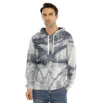 Dark Grey White Marble Print Men's Velvet Pullover Hoodie