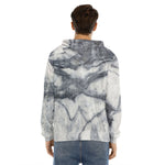 Dark Grey White Marble Print Men's Velvet Pullover Hoodie